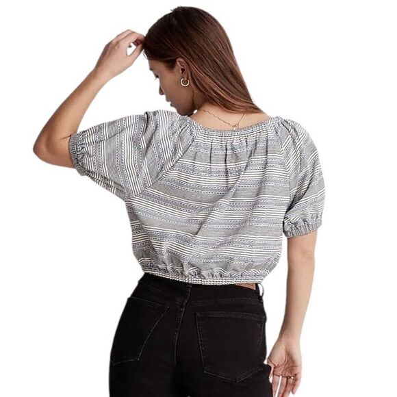 Madewell Jacquard Keyhole Striped Crop Top XS - Picture 2 of 9